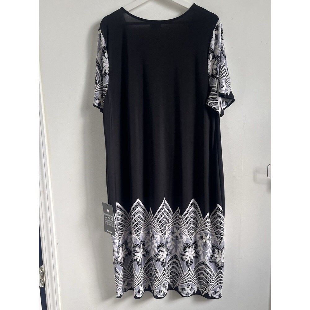 Avenue Womens Dress 22 24 Plus Short Sleeve Sheath Black Poly Blend Casual Comfy - Picture 2 of 6